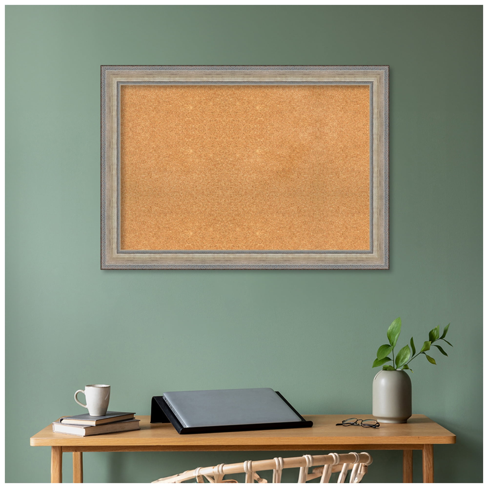 Amanti Art Natural Cork Board Wood Framed Fleur Champagne Silver Bulletin Board 41 in. x 29 in.
