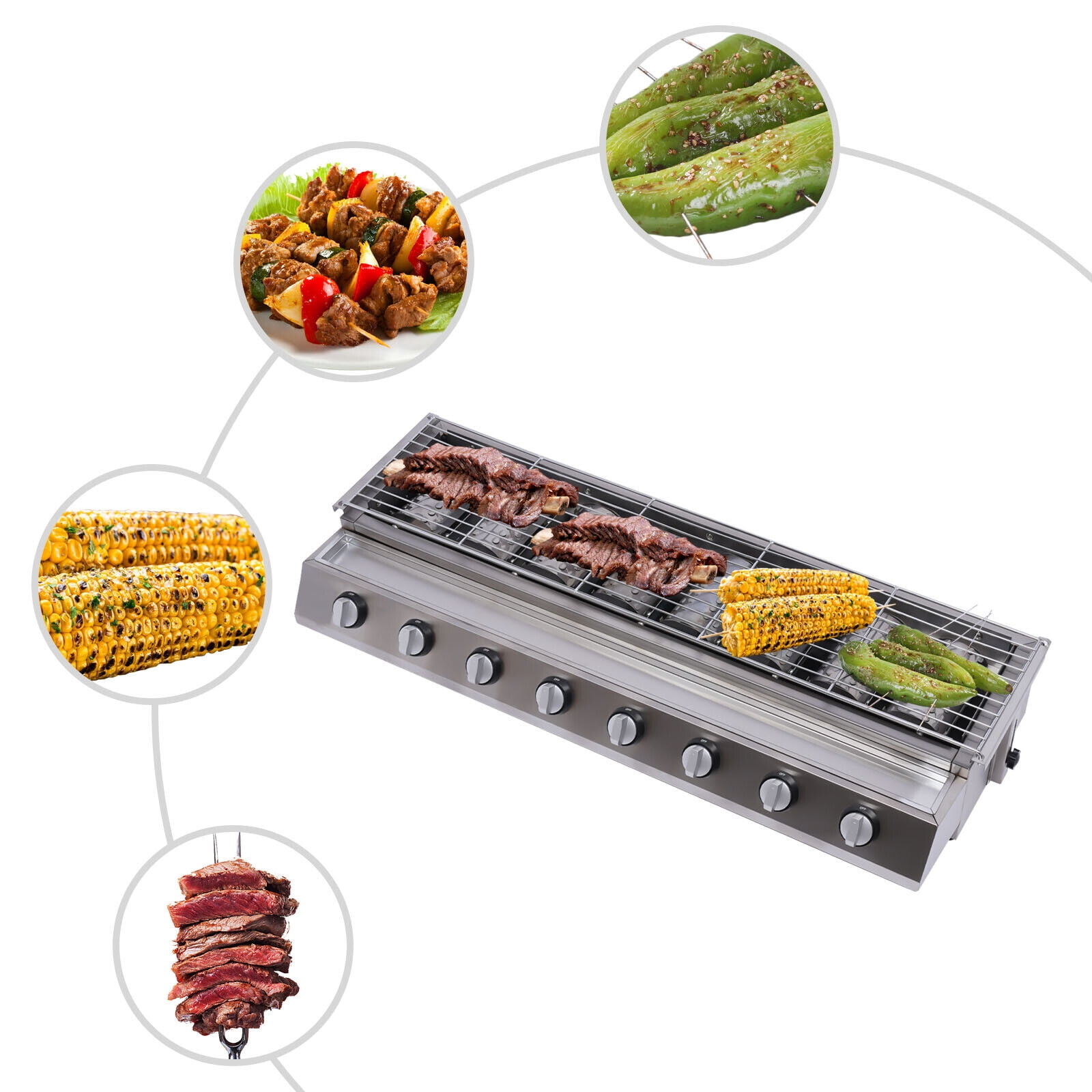 Gas Grill BBQ Gas Grills 8 Burner BBQ Grill Outdoor Party Cooker Stainless Steel Barbecue Grill Commercial Gas Grill Burners Cooker Smokeless for Camping Picnics