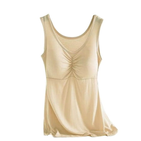UYISJ Womens Tank Top with Built in Bra Shirt Solid Color Padded V Neck Sleeveless Top Casual Basic Camisole