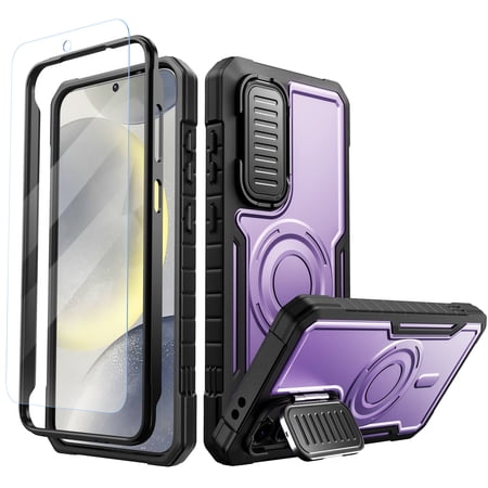 FITO For Samsung Galaxy S24 FE Case Phone Case with Screen Protector and Kickstand (Purple)