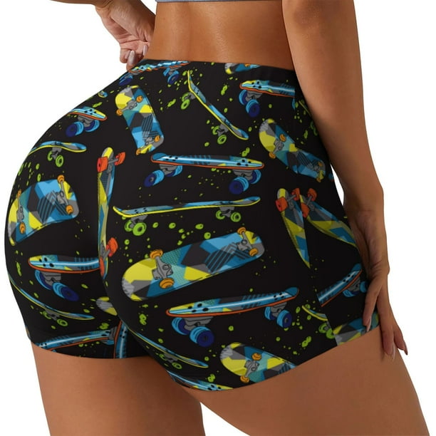 Fotbe Colorful Skateboard Shorts Sin Costuras – Shorts Deportivos de Cintura Alta para Mujer, Elásticos para Gimnasio, Yoga, Running o Ciclismo-Small