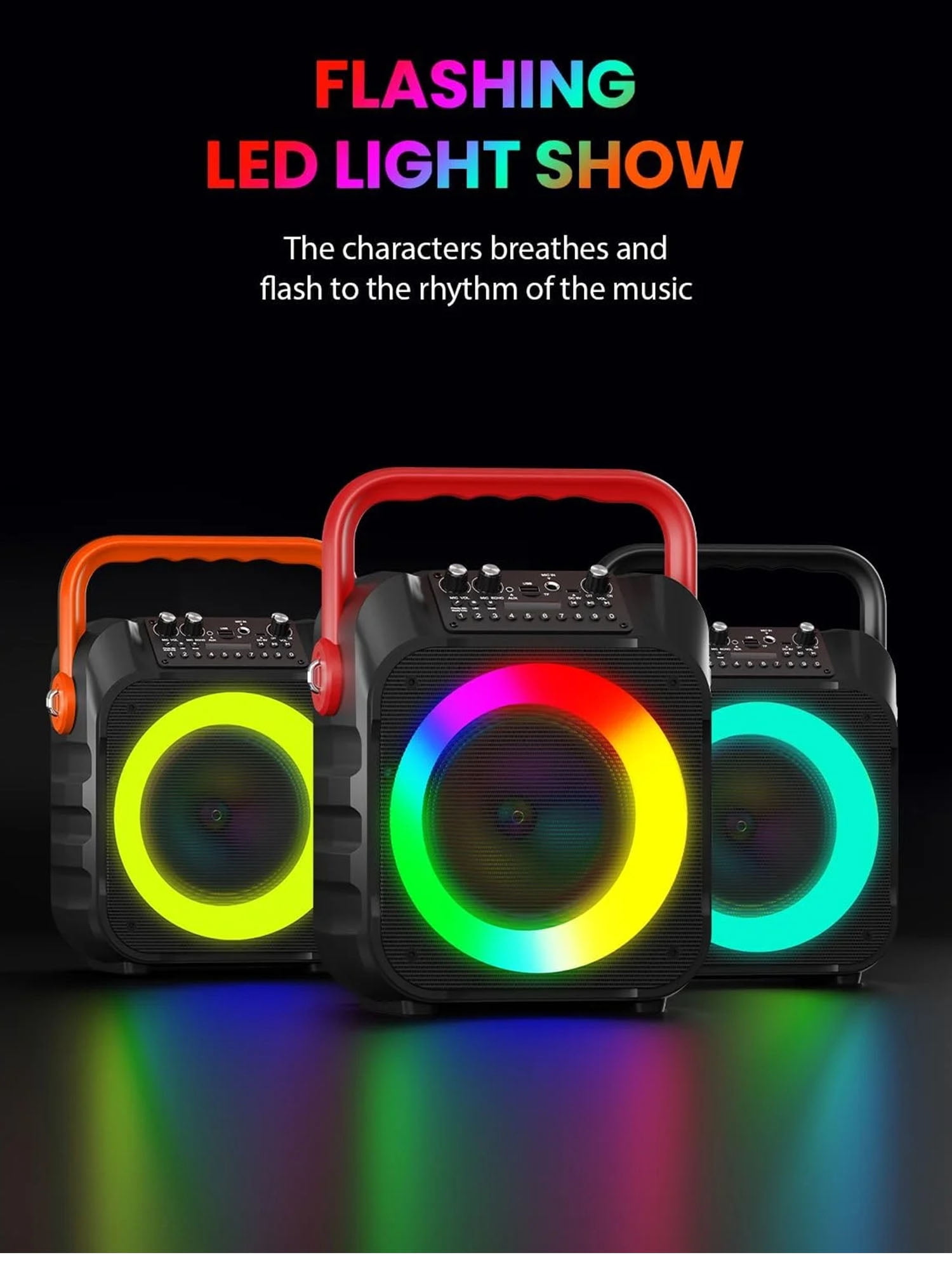 BONAOK Karaoke Machine for Adults, Karaoke Speaker with Two Wireless Microphones, Portable Bluetooth Speaker PA System for Christmas Party, Karaoke Microphone with LED Lights, Red