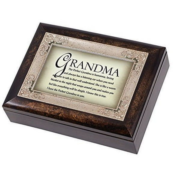 The Perfect Grandma Dark Wood Finish Jewelry Music Box Plays Tune Amazing Grace