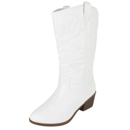 

Women Cowgirl Cowboy Stitched Mid Calf Forever Boots Pointy Toe Western White 10