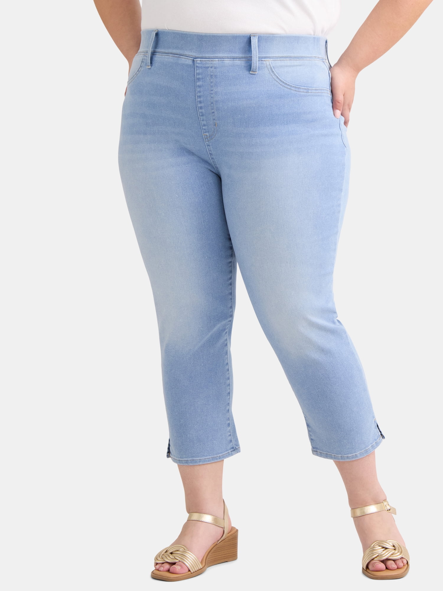 Terra & Sky Women's Plus Size High Rise Capri Jeggings, 2-Pack, Sizes 0X-5X