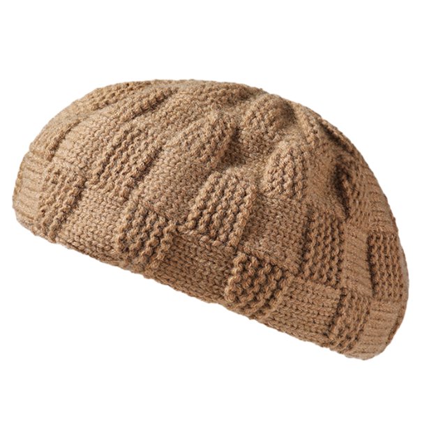 Gorro De Boina De Punto De Ganchillo Acanalado Sólido Y Elegante De Invierno para Mujer Gorro De Punto Suave De Color Sólido, Gorro De Estilo De Punto De Ganchillo para Mujer