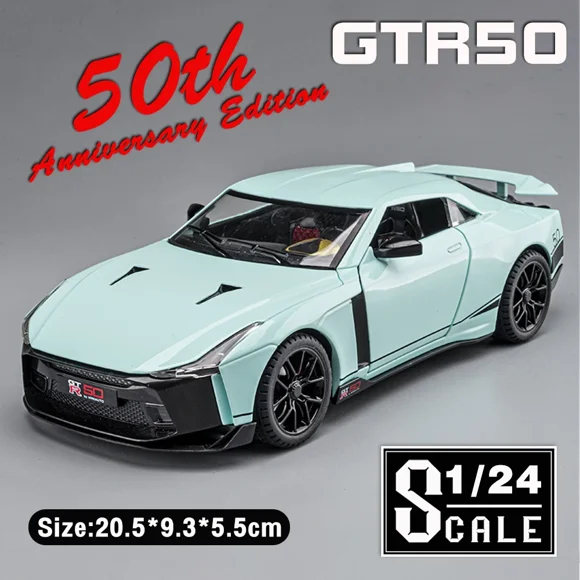 Scale 1/24 Skyline Ares GTR 50 Metal Diecast Alloy Toy Vehicles Cars Models for Boys Children Kids R34 R35 Sound and Light