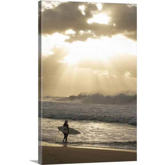 Great BIG Canvas | "Hawaii, Oahu, North Shore, Surfer Standing On Shore" Canvas Wall Art - 20x30