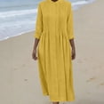 thumbnail image 6 of purcolt Womens Pleated Midi Dress Cotton Linen Button Down Long Sleeve Shirt Dress Summer Beach Casual Flowy Long Dresses, 6 of 9