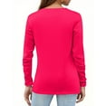 thumbnail image 3 of WTOBBY Stylish Women's Long Sleeve Pleated Top Casual Solid Color Round Neck Blouse Fashion Basic Design Comfortable Fit for Everyday Use Easy Care Fabric for Women,Hot Pink M, 3 of 4