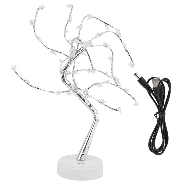 Luz nocturna de 60 LED, luz alimentada por USB, lámpara nocturna de alambre de cobre, lámpara artificial en forma de árbol con estrella de cinco puntas para decoración de escritorio del dormitorio