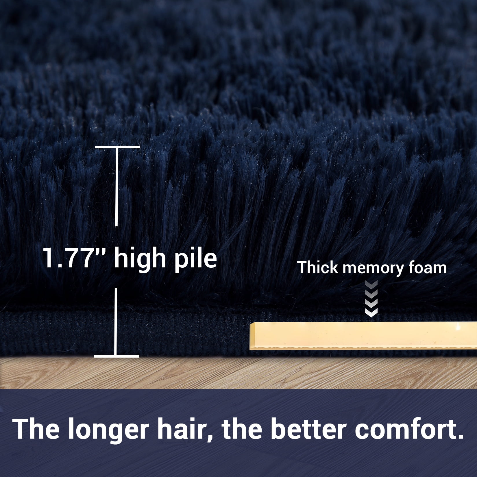 Hasoo Shag Area Rug 6' x 9' Indoor Plush Fluffy Rugs Shaggy Carpet Rugs for Bedroom Living Room, Dark Navy Blue
