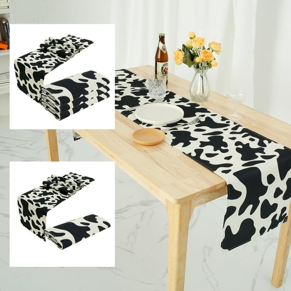 2/4Pcs Cow Table Runner Linen Table Cloth Rectangle Tablecloth Black and White Tablecloth Vintage Coffee Table Runner Cowboy Themed Table Cloth Decorative Tabletop Runner for Home Kitchen Dining Room