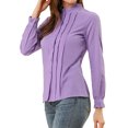 thumbnail image 4 of MODA NOVA Junior's Mock Neck Lace Button up Ruffled Long Sleeve Shirt Purple XXL, 4 of 5