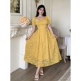 thumbnail image 6 of Yellow Womens Square Neck Puff Sleeve Fit & Flare Midi Dress With 3D Floral Embellishment, 6 of 6