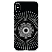 DistinctInk Clear Shockproof Hybrid Case for iPhone XS Max (6.5" Screen) - TPU Bumper, Acrylic Back, Tempered Glass Screen Protector - Black White Star Bursts