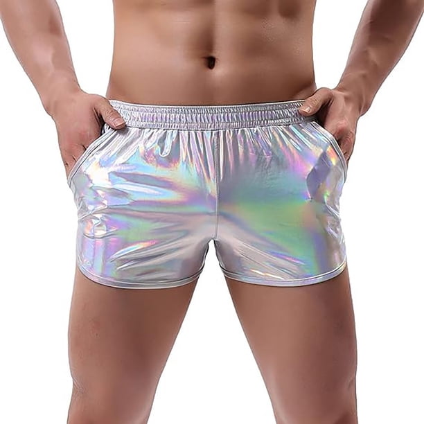 WILLBEST Pantalones Cortos de Moda para Hombre, de Verano, de Material Brillante, Holgados, Cómodos, de Color Sólido, Informales y Populares.