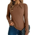 thumbnail image 2 of Breezora Women Long Sleeve Thermal Top Mock Neck Twist Detail Fitted Soft Stretch Tee S Size Coffee, 2 of 5
