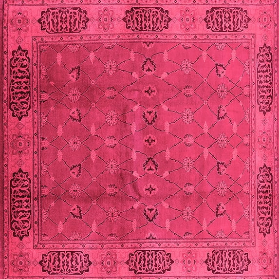 Ahgly Company Indoor Square Oriental Pink Industrial Area Rugs, 8' Square
