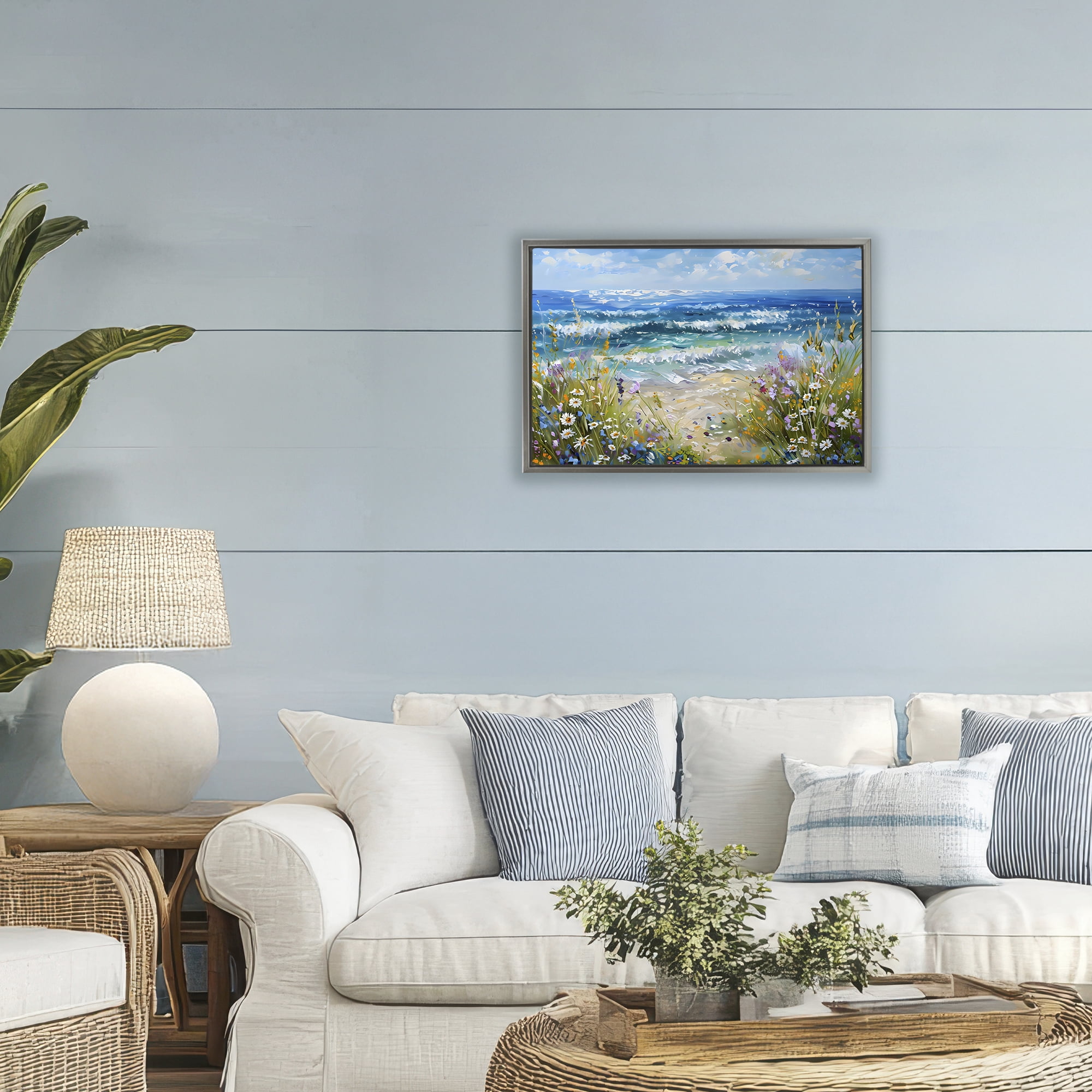 Stupell Industries Floral Beach Meadow by Ocean Gray Framed Floater Canvas Wall Art, design by Creative Studio