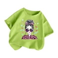 thumbnail image 3 of Girls Shirts Kid Fashion Graphic Round Neck Short Sleeve Top Summer Leisure Wear Girls Tops Light Green 9 Years-10 Years, 3 of 5