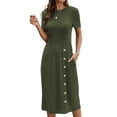 thumbnail image 2 of Women Crew Neck Buttons Decorated Pocket Knitted Midi Dress, 2 of 7