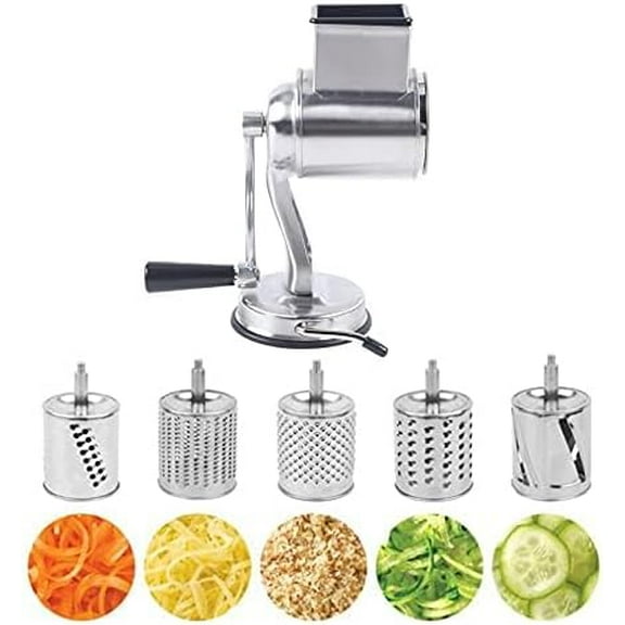 Stainless steel Rotary Vegetable Cheese Grater, 5 in 1 Manual Vegetable Grater Strong Suction Cup Base Rotary Cheese Grater$$Home Decor, Kitchen, & Other