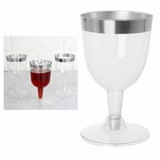12 Disposable Plastic Champagne Flute Wine Glasses Wedding Clear Silver Rim 5oz