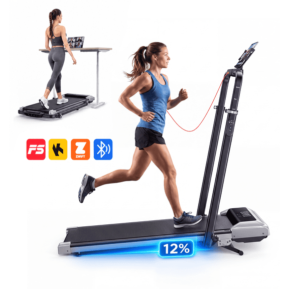 Toputure Folding Treadmill for Home, Walking Pad with 12% 3-Level Manual Incline, 2.5HP Quiet Motor, Adjustable Handlebar, Bluetooth APP, Portable Under Desk Treadmill for Home Office
