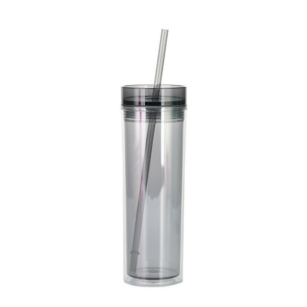 Vaso con tapa y pajita a juego, vaso de plástico de 16 oz, vaso de plástico transparente doble, vaso con boquilla recta, vaso deportivo de verano