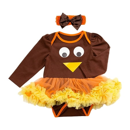 

Toddler Baby Girls Climbing Clothes Cartoon Turkey Crawling Skirt Long Sleeve Thanksgiving Casual Outing For 0-3 Months