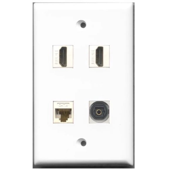 RiteAV - 2 Port HDMI 1 Port Toslink 1 Port Cat6 Ethernet White Wall Plate
