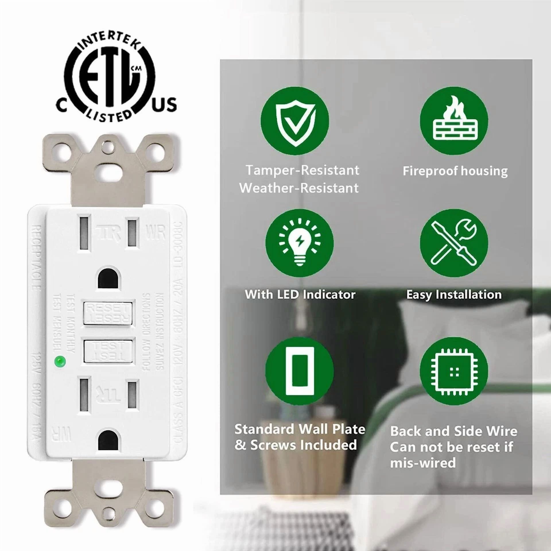 Gfi Outlet 15 Amp Gfci Receptacle Tamper-Resistant Tr Wr For Bathroom Kitchen Us