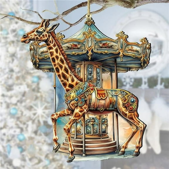 5 x 5.5 x 0.25 in. Carousel Giraffe Wooden Christmas Decor Ornaments