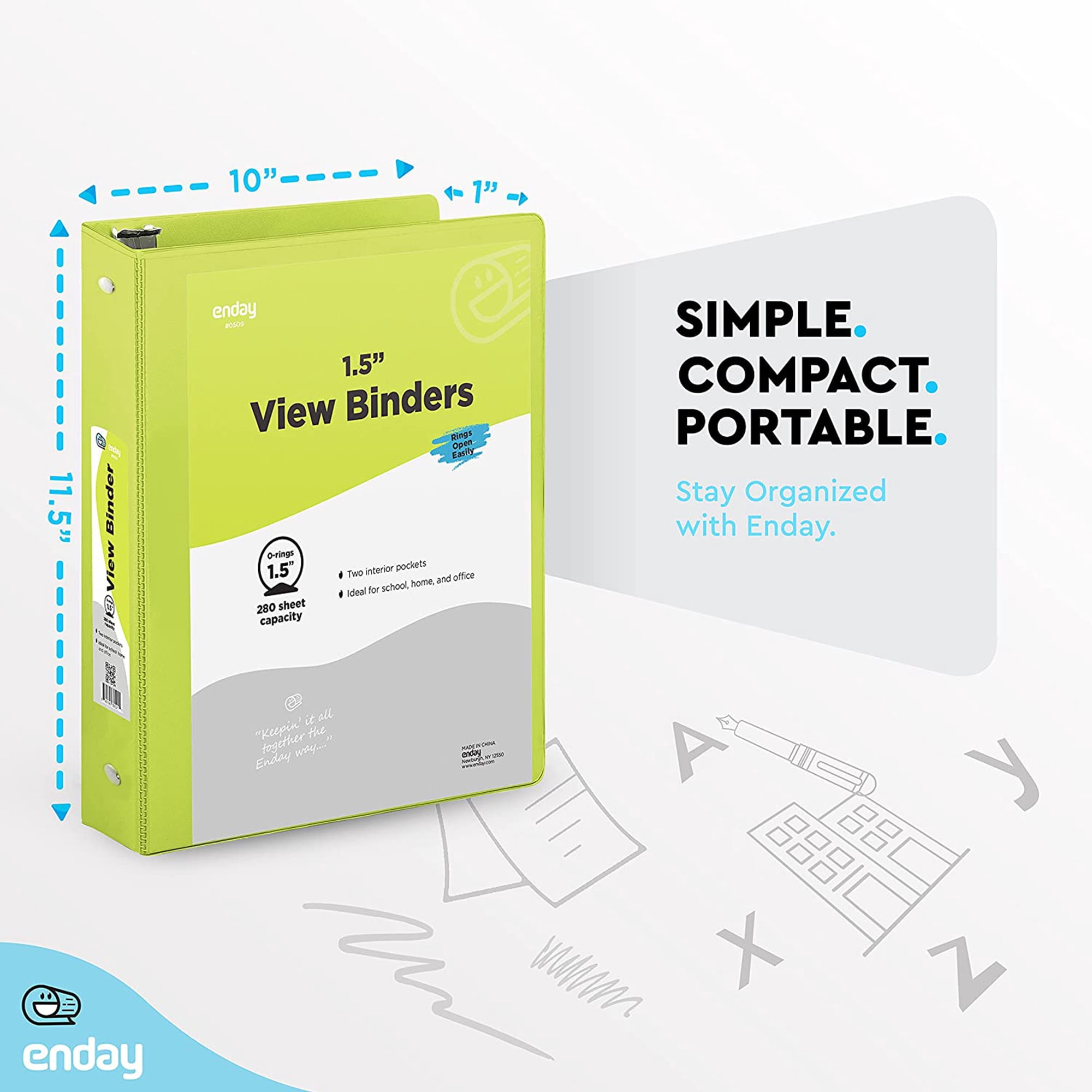 Enday 1.5 Inch Binder 3 Ring Binders with Pockets for Home, Office, School Supplies Organization, Green 6 Pc