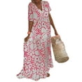 thumbnail image 1 of Fashnice Robe d'Été de Plage pour Femmes Col en V Robes Évasées Manches Courtes Longue Robe Maxi Décontractée Voyage Rouge m, 1 of 2
