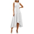 thumbnail image 5 of ZQUUVOU Women's Summer Midi Dresses Fashion Casual Sleeveless Crewneck Asymmetrical Ruffle Hem Flowy Lightweight Sundress White, 5 of 9