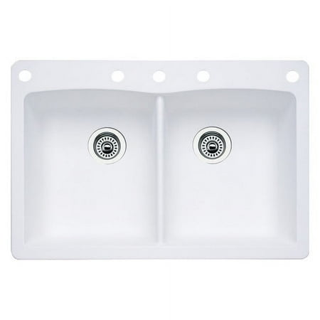 BLANCO Diamond Si ranit 50/50 Double Bowl Undermount or Drop-in Kitchen Sink 33 L X 22 W X 9.5 D White White 33 L X 22 W X 9.5 D