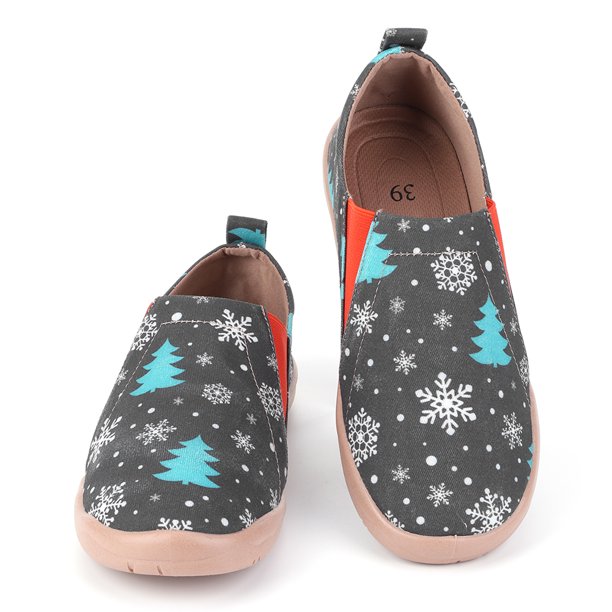 Zapatos Cómodos para Barcos Informales Lona Mocasines Navideños Mujer Antideslizantes Transpirables Punta Redonda Viajes Al Aire Libre