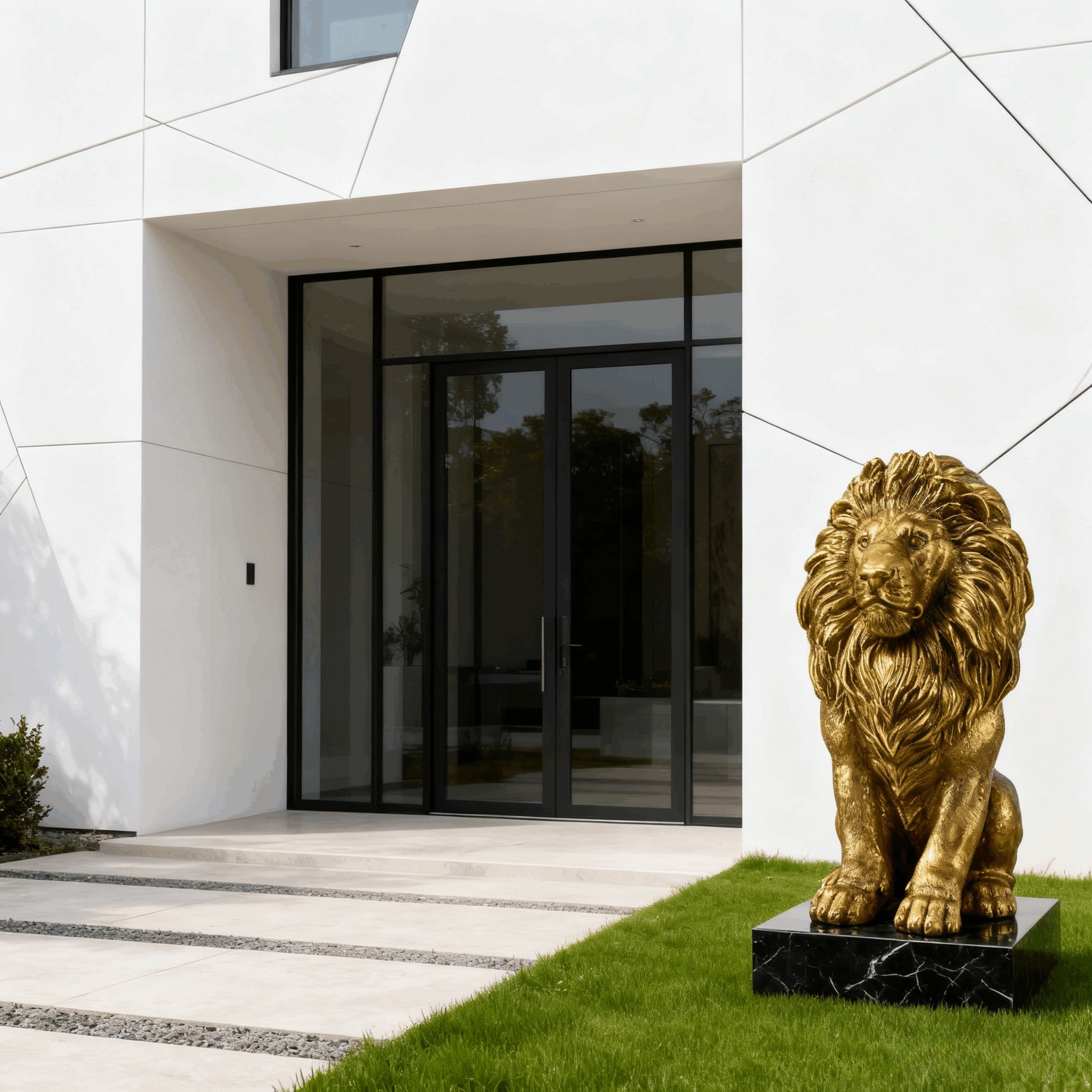 GDF Studio Golden Lion Resin Indoor/Outdoor Guardian Statue, Weather-Resistant Decor Figurine for Garden & Courtyard