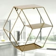 thumbnail image 5 of Estantería hexagonal creativa de estilo nórdico, de hierro forjado, de doble capa, para pared, para dormitorio, sala de estar, con acabado decorativo, sin clavos (dorada)., 5 of 5