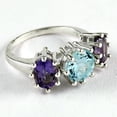 thumbnail image 4 of Genuine Amethyst & Blue Topaz Stackable Ring, Solid 925 Sterling Silver, Multiple Stone Statement Ring, Unique Design Jewelry For Women, Mothers Day Gifts, February November Birthstone Size 7, 4 of 6