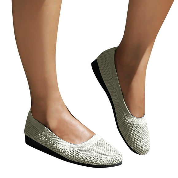 SEANOPEN Deals Women's Mesh Flats Shoes Breathable Slip on Shoes Casual Mesh Flats Comfortable Tennis Workout Sneakers Athletic Walking Shoes Size 8.5 Beige