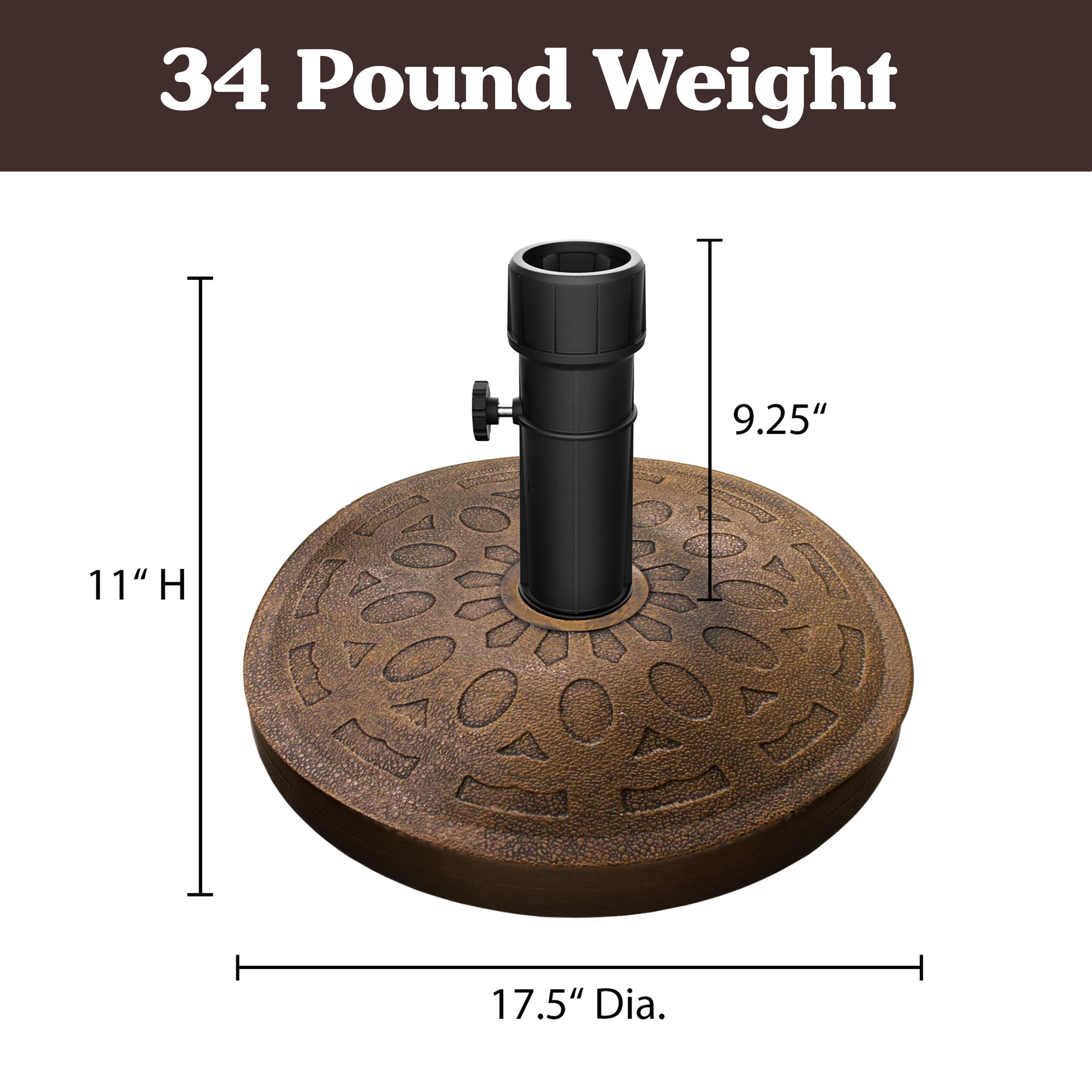 Pure Garden 34lb Resin and Cement Outdoor Patio Umbrella Base, Bronze