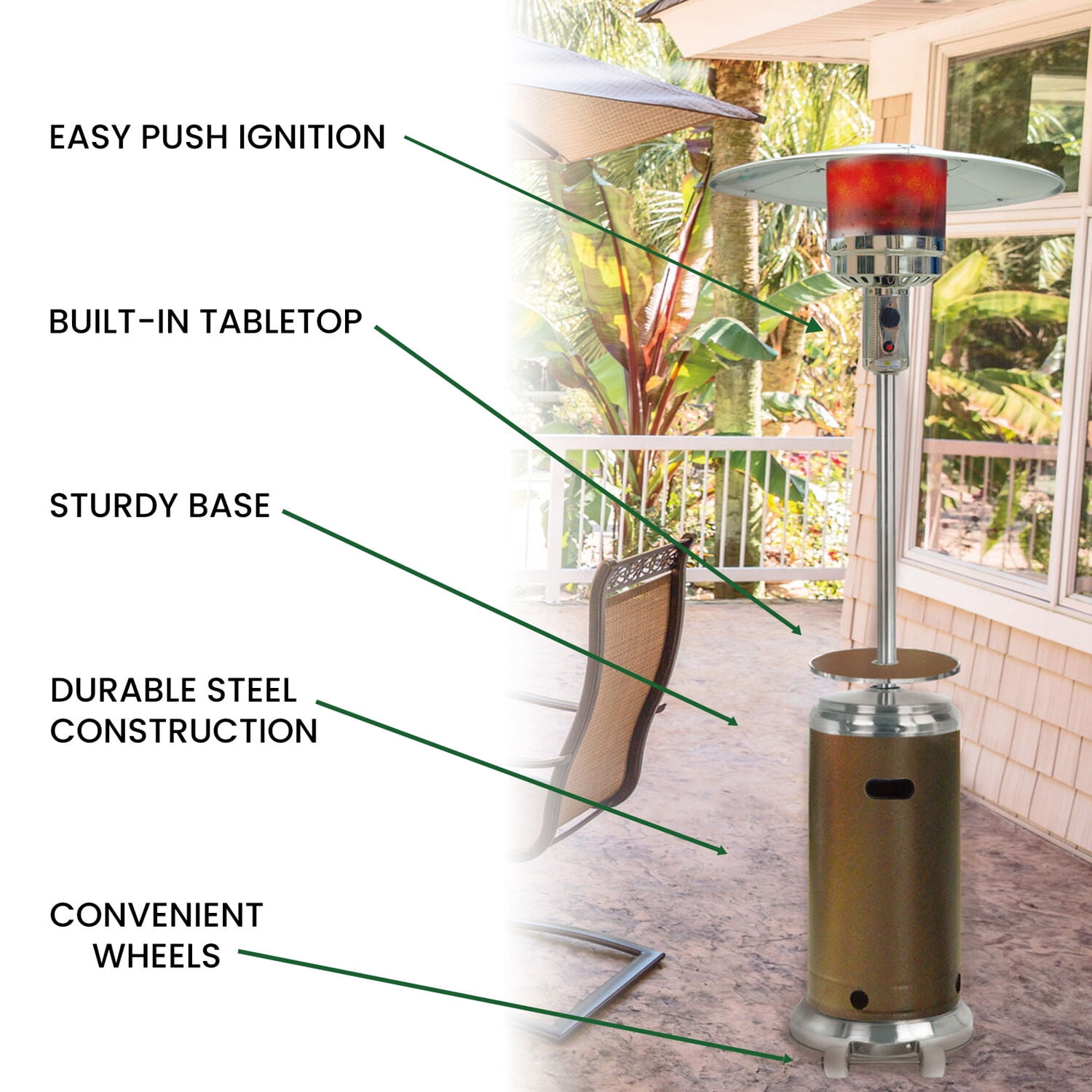 Hanover 7-Ft. 48,000 BTU Stainless Steel Propane Patio Heater, Umbrella  Style Gas Outdoor Heater for Deck or Patio, HAN003SS - Walmart.com