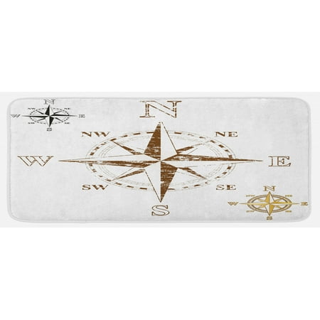 

Compass Kitchen Mat Calming Faded Windrose Sailing Movement Action Finding Your Way Ocean Exploration Plush Decorative Kitchen Mat with Non Slip Backing 47 X 19 White Brown by Ambesonne
