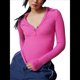 thumbnail image 1 of Camisetas Henley de Larga para Mujer, -Otoño 2025, de Punto Acanalado con Botones, Corte Entallado, Blusas Básicas Informales. Rosa Roja XL, 1 of 7