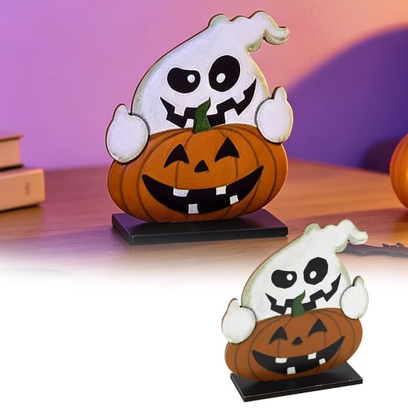 Wooden Halloween Tabletop Ornament Spooky Tiered Tray Decor for Mantel Shelf and Fall Home Accent Display