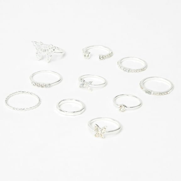 Claire's Silver Mixed Butterfly Rings - 10 Pack