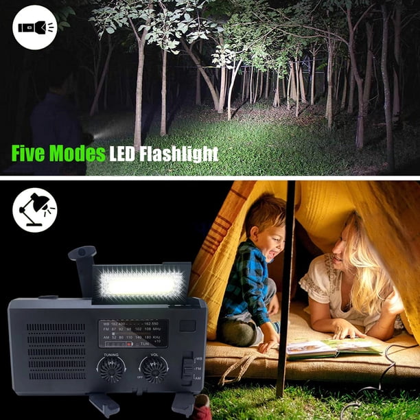 USB AM/FM Radios Banco de energía Solar Manivela Radios de cuerda de emergencia (Negro EE. UU.)